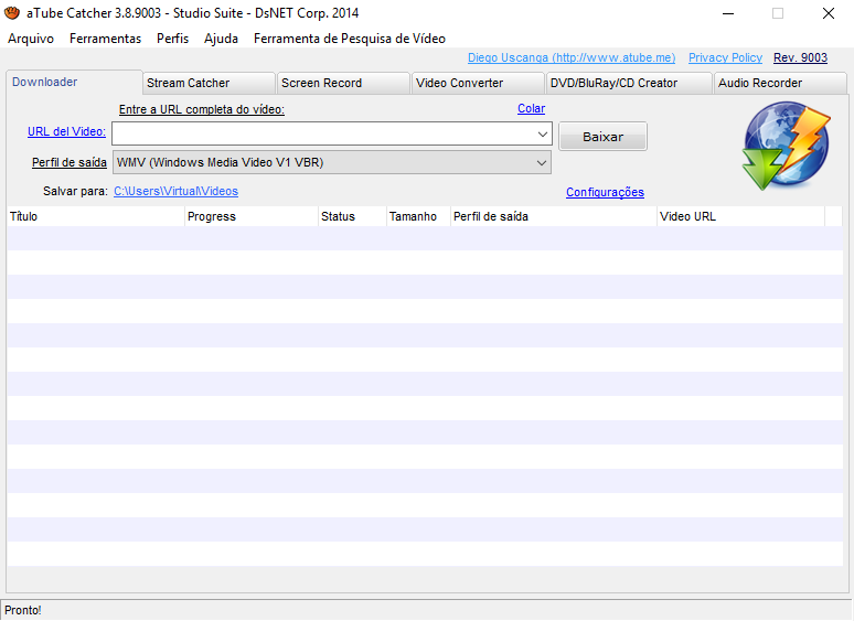 Gerenciador de downloads do aTube Catcher